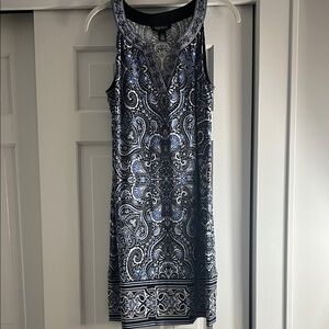 White House Black Market Black and Blue Paisley Mini Dress M